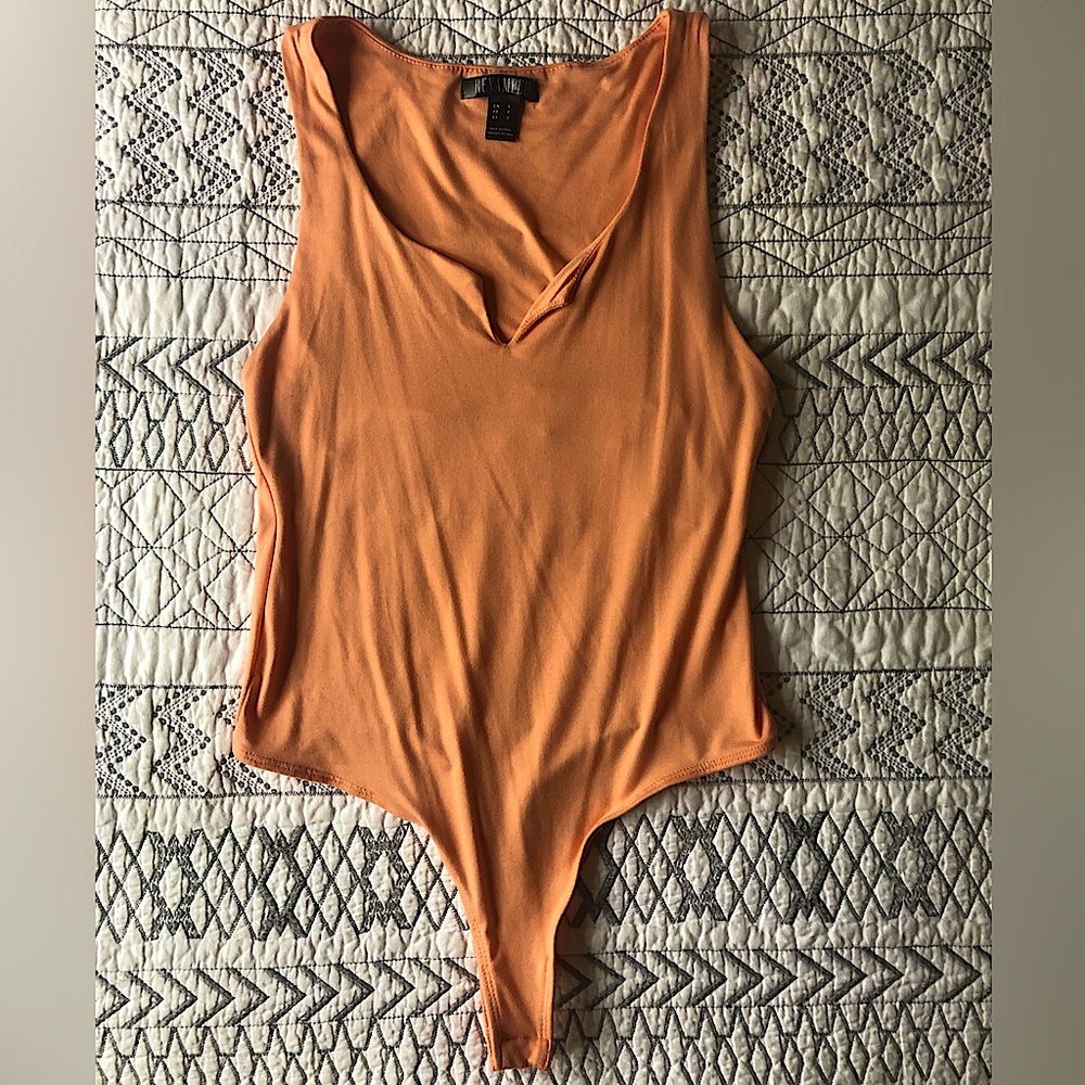 Orange Notch Neck Sleeveless Bodysuit - Size Small